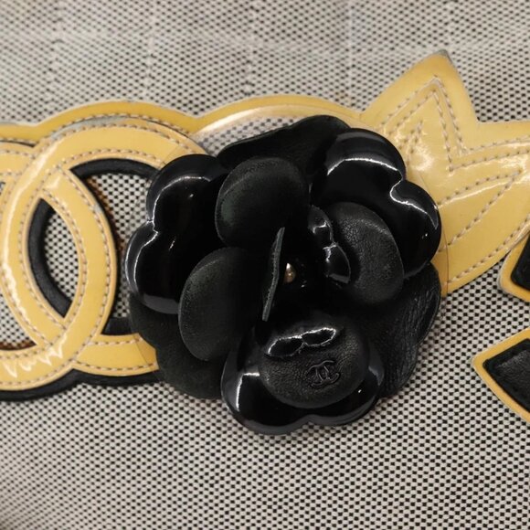 CHANEL Choco Bar Camellia Chain Tote Bag Canvas Gray Silver CC Auth - Picture 12 of 16